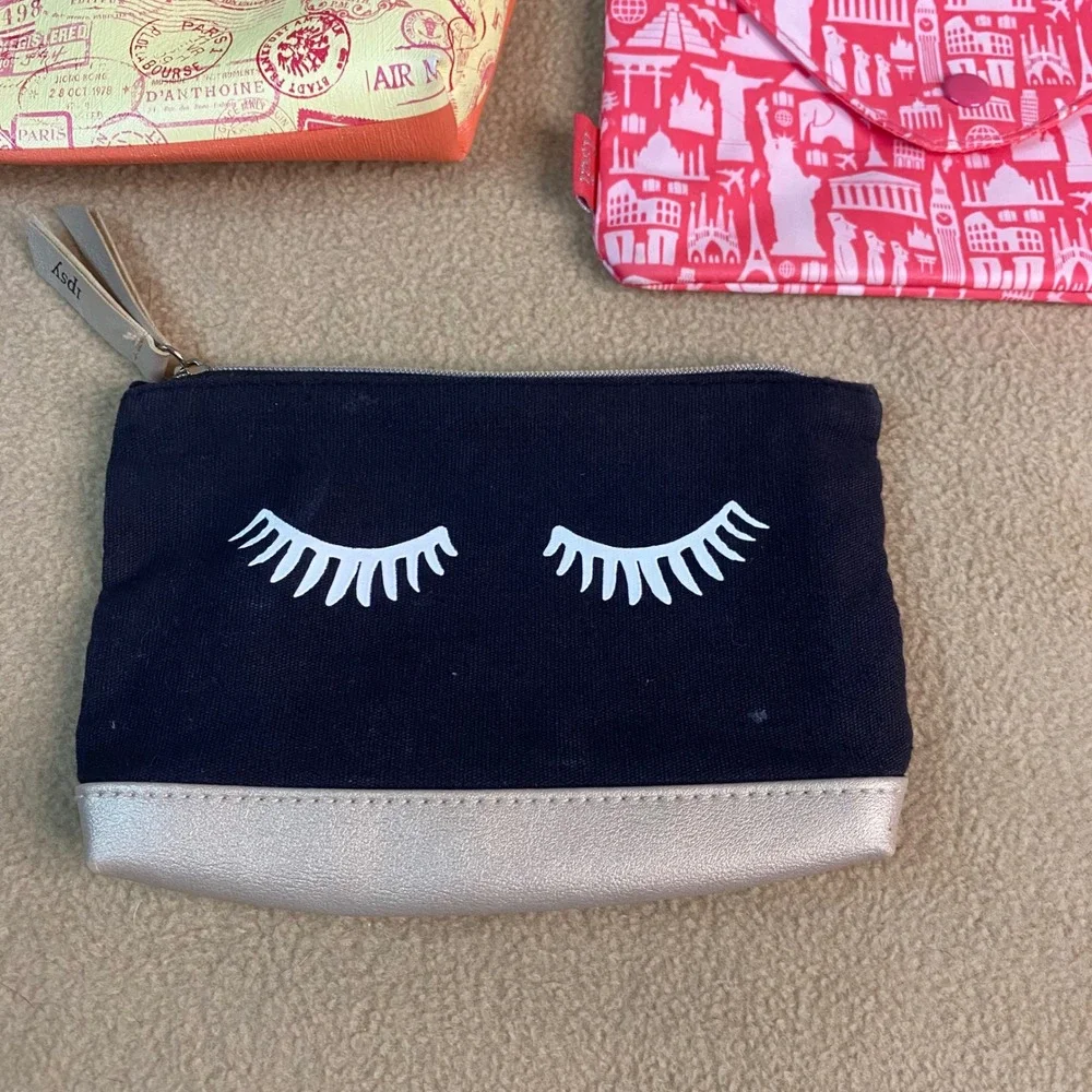 Ipsy Makeup Bag 7pc Sherpa Travel‎ Passport Eyelash Ombre Cosmetic Pouches GUC
